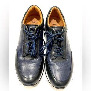 BOSS Hugo Boss Men’s Leather Luxury Trainers EU 42 US 9.5 Blue